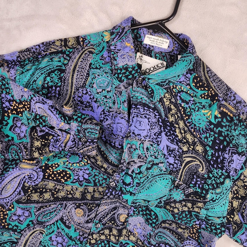 Goouch Shirt Mens Small Multicolor Paisley Rayon Abstract 90s Long Sleeve